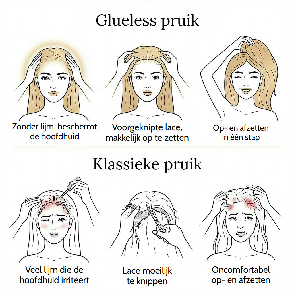 Korte glueless pruik van zwart, steil echt haar