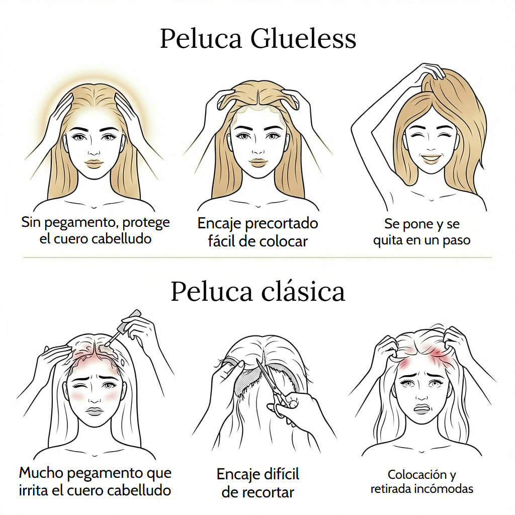 Peluca glueless corta de pelo natural negro y liso