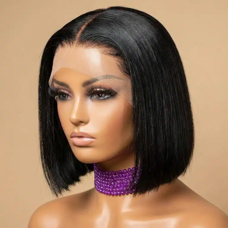Perruque glueless courte en cheveux naturels noirs et lisses