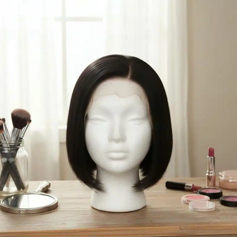 Perruque glueless courte en cheveux naturels noirs et lisses