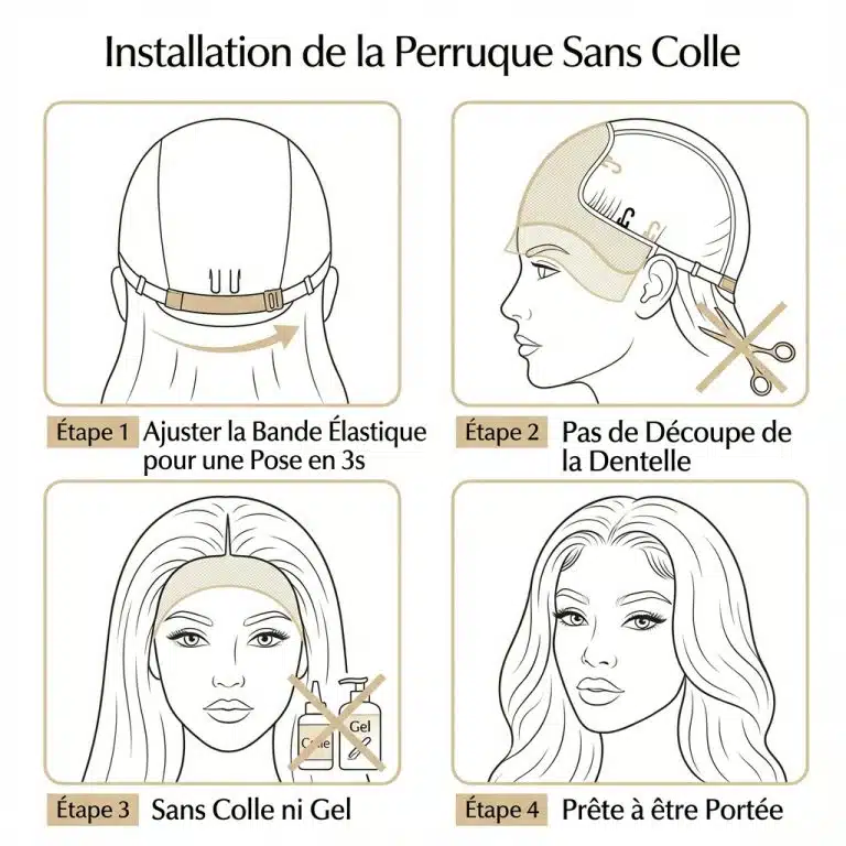 Perruque ondulée sans colle en cheveux brun chocolat avec dentelle transparente