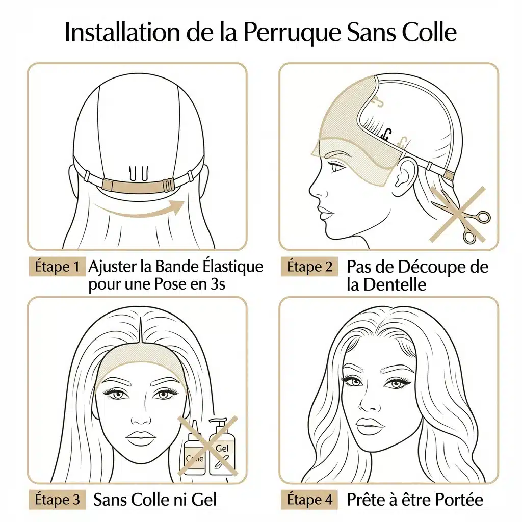 Perruque ondulée sans colle en cheveux brun chocolat avec dentelle transparente