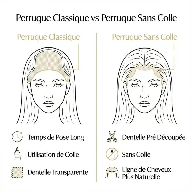 Perruque ondulée sans colle en cheveux brun chocolat avec dentelle transparente