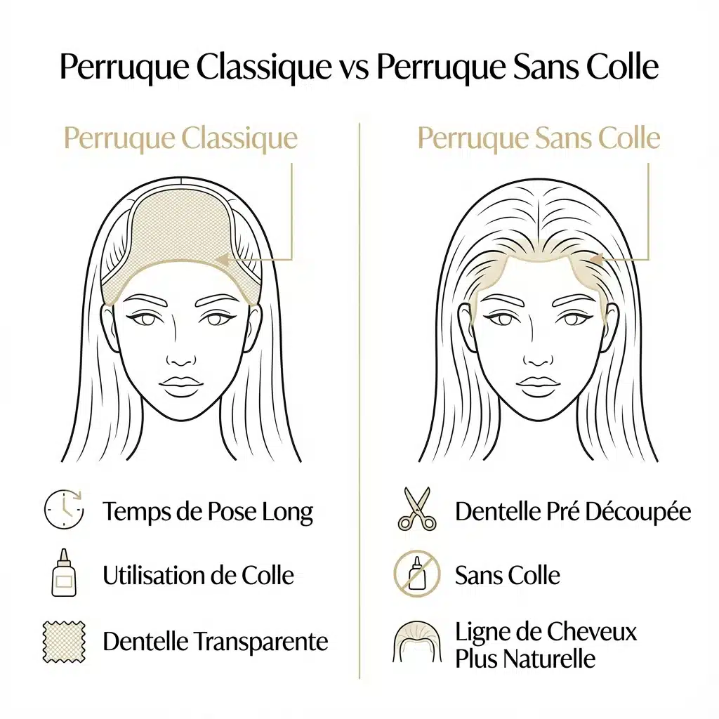 Perruque ondulée sans colle en cheveux brun chocolat avec dentelle transparente
