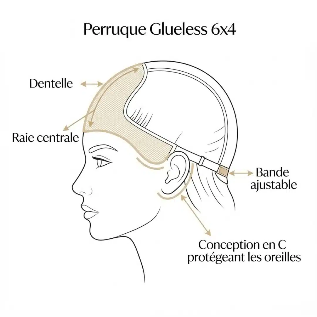 Perruque sans colle droite en cheveux naturels noire avec dentelle transparente