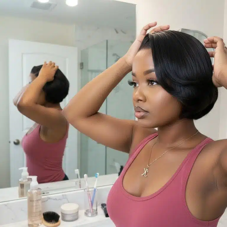 Perruque lace front courte noire lisse en cheveux naturels