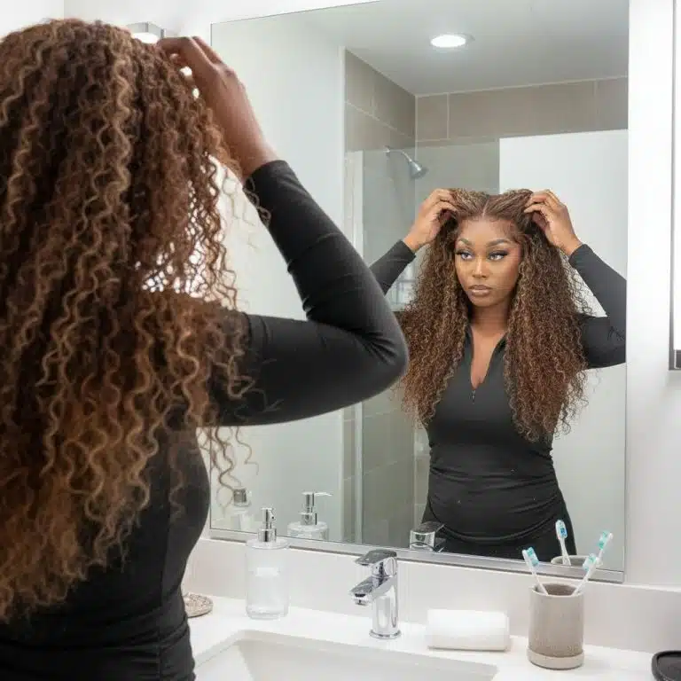 Perruque lace front curly 100 % en cheveux humains brune