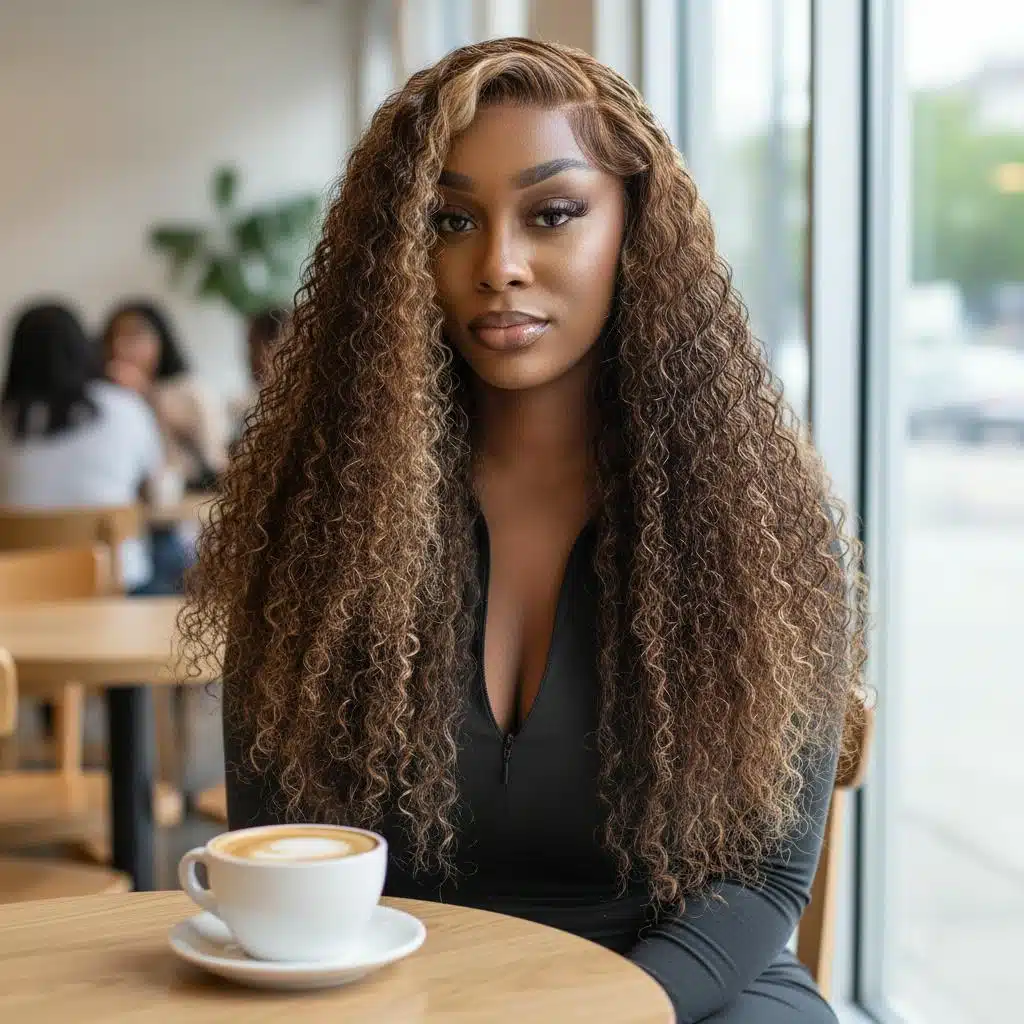 Perruque lace front curly 100 % en cheveux humains brune