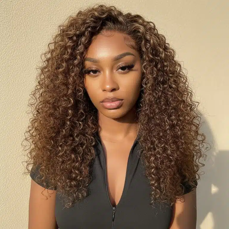 Perruque lace front curly 100 % en cheveux humains brune