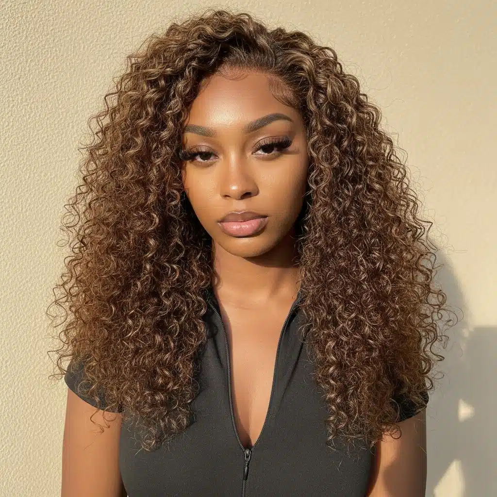 Perruque lace front curly 100 % en cheveux humains brune