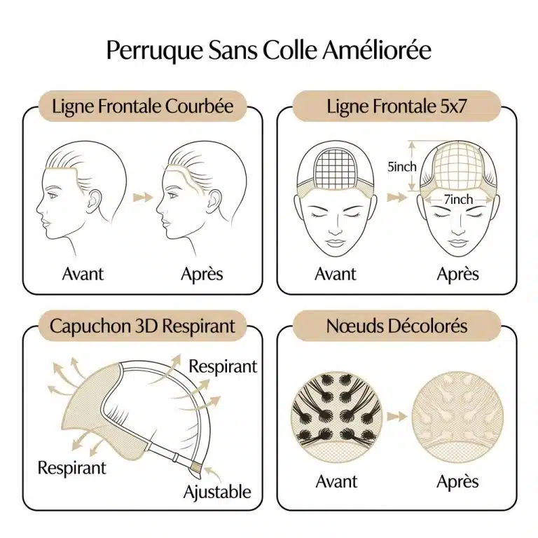 Perruque ondulée sans colle en cheveux brun chocolat avec dentelle transparente