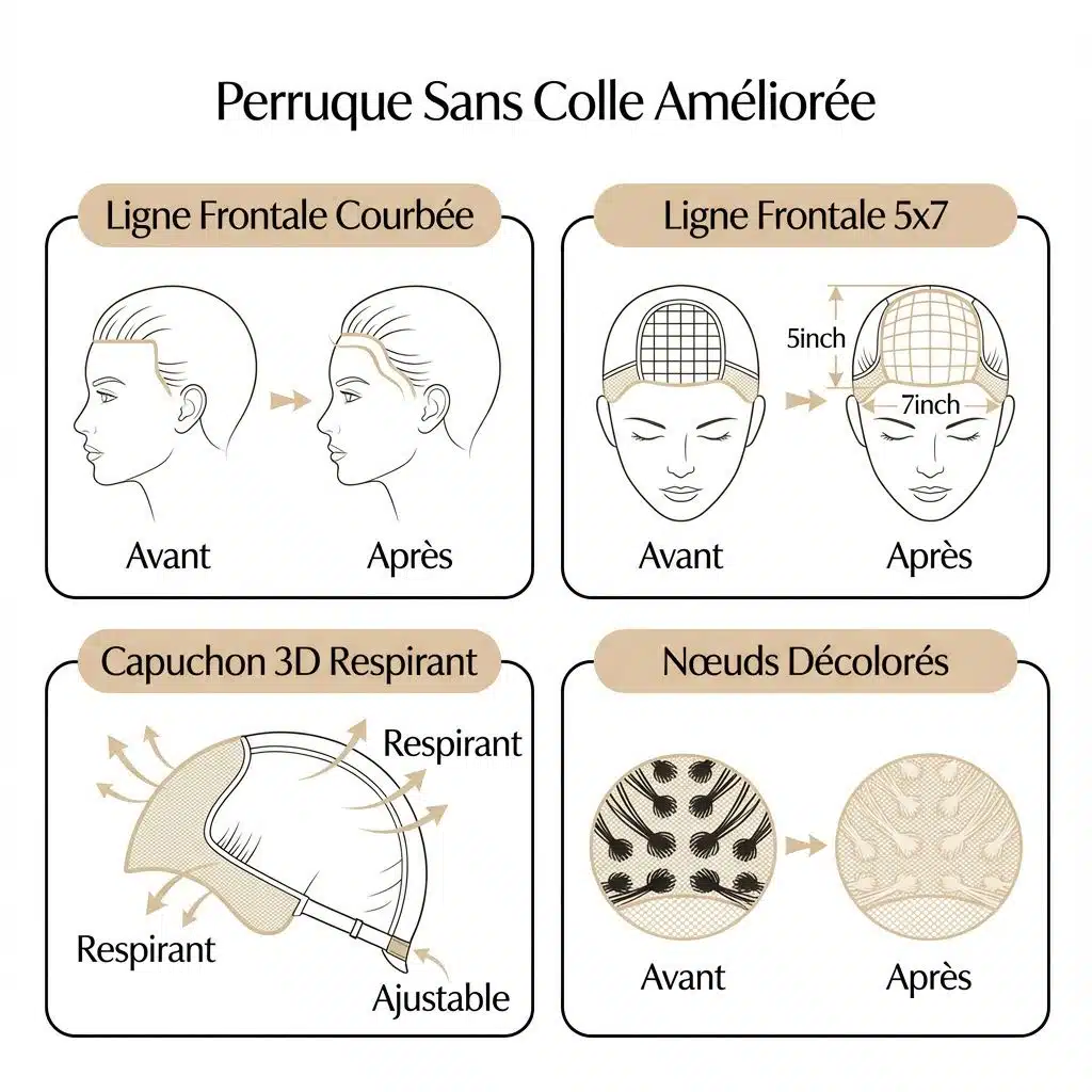 Perruque ondulée sans colle en cheveux brun chocolat avec dentelle transparente