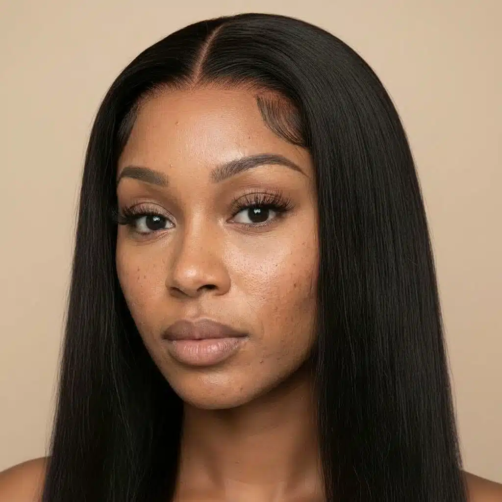 Perruque sans colle droite en cheveux naturels noire avec dentelle transparente