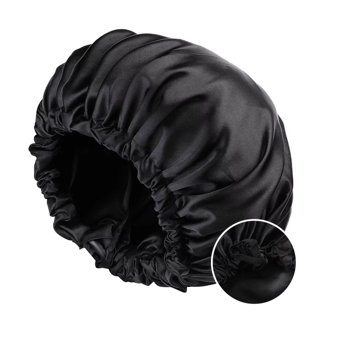 Gorro de dormir de satén de poliéster reversible con cordón ajustable