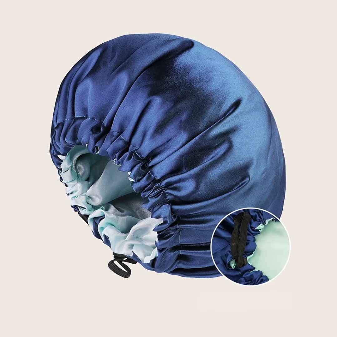 Gorro de dormir de satén de poliéster reversible con cordón ajustable
