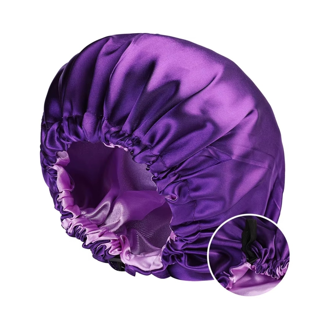 Gorro de dormir de satén de poliéster reversible con cordón ajustable