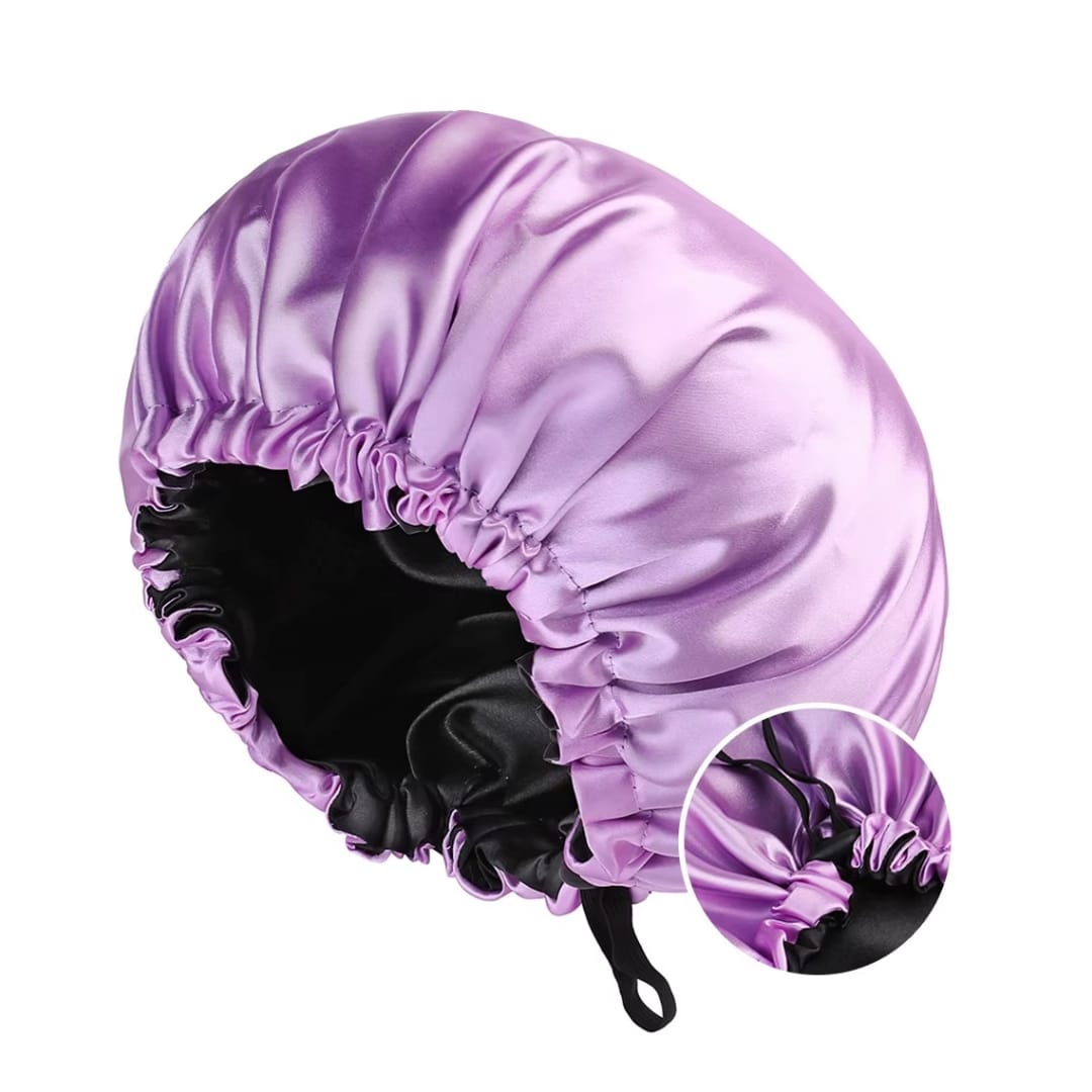 Gorro de dormir de satén de poliéster reversible con cordón ajustable