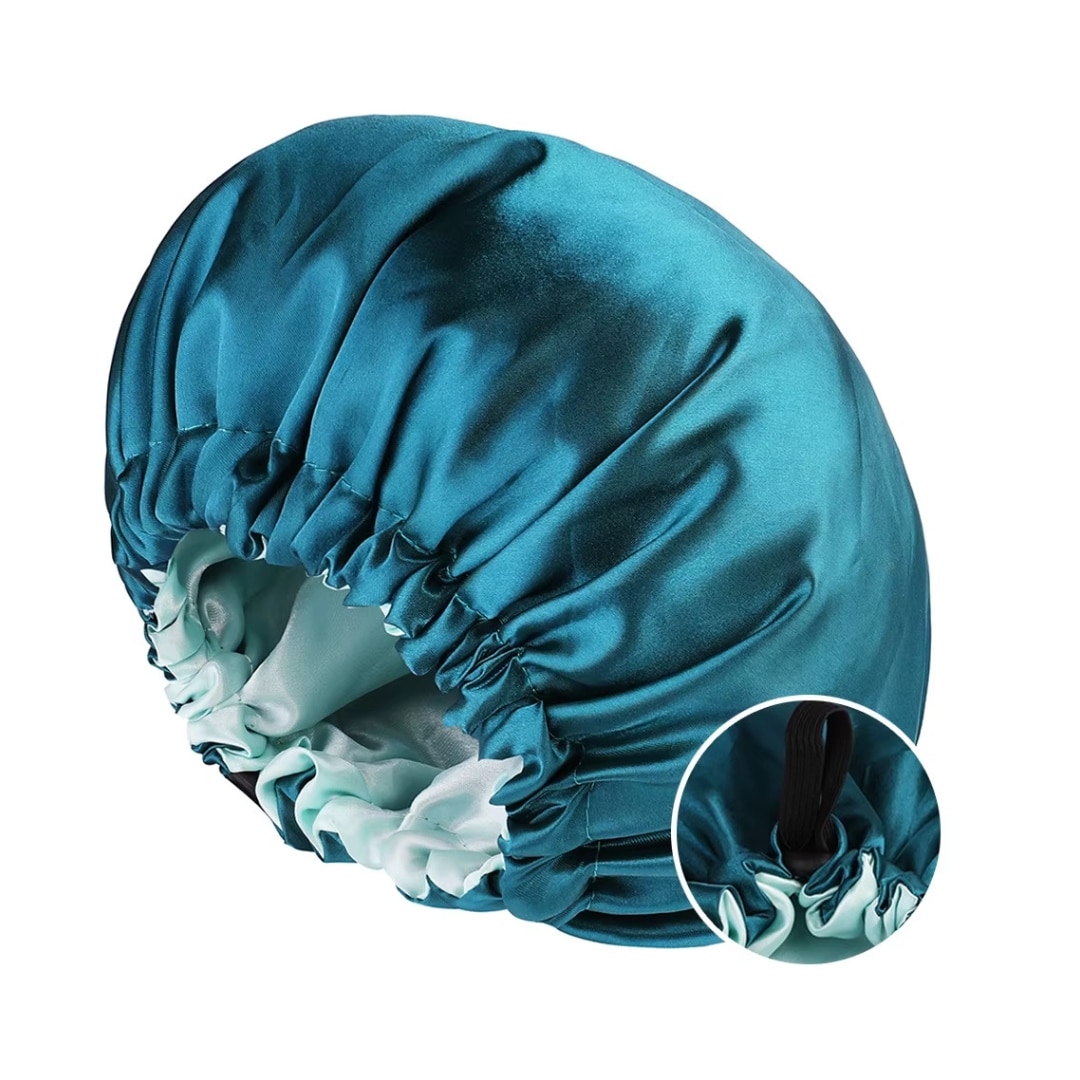 Gorro de dormir de satén de poliéster reversible con cordón ajustable