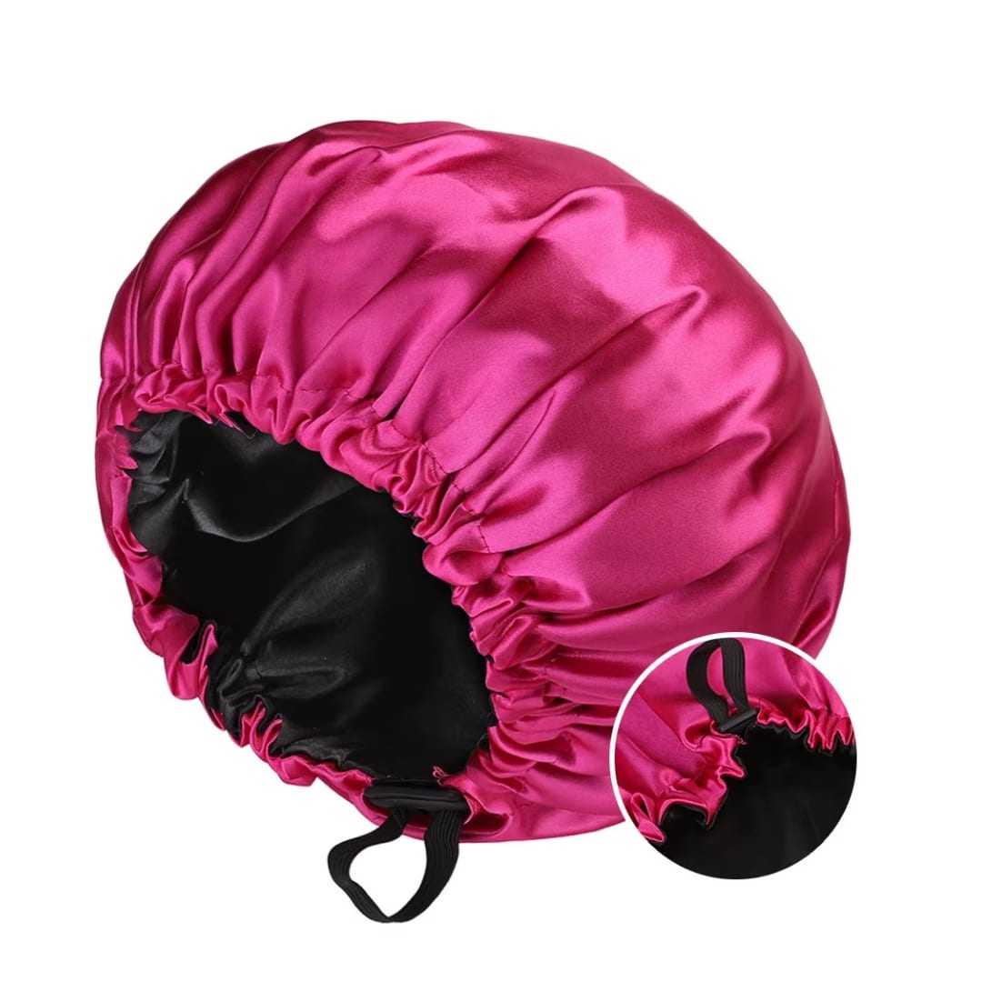 Gorro de dormir de satén de poliéster reversible con cordón ajustable