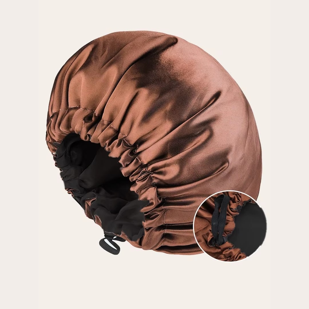 Gorro de dormir de satén de poliéster reversible con cordón ajustable
