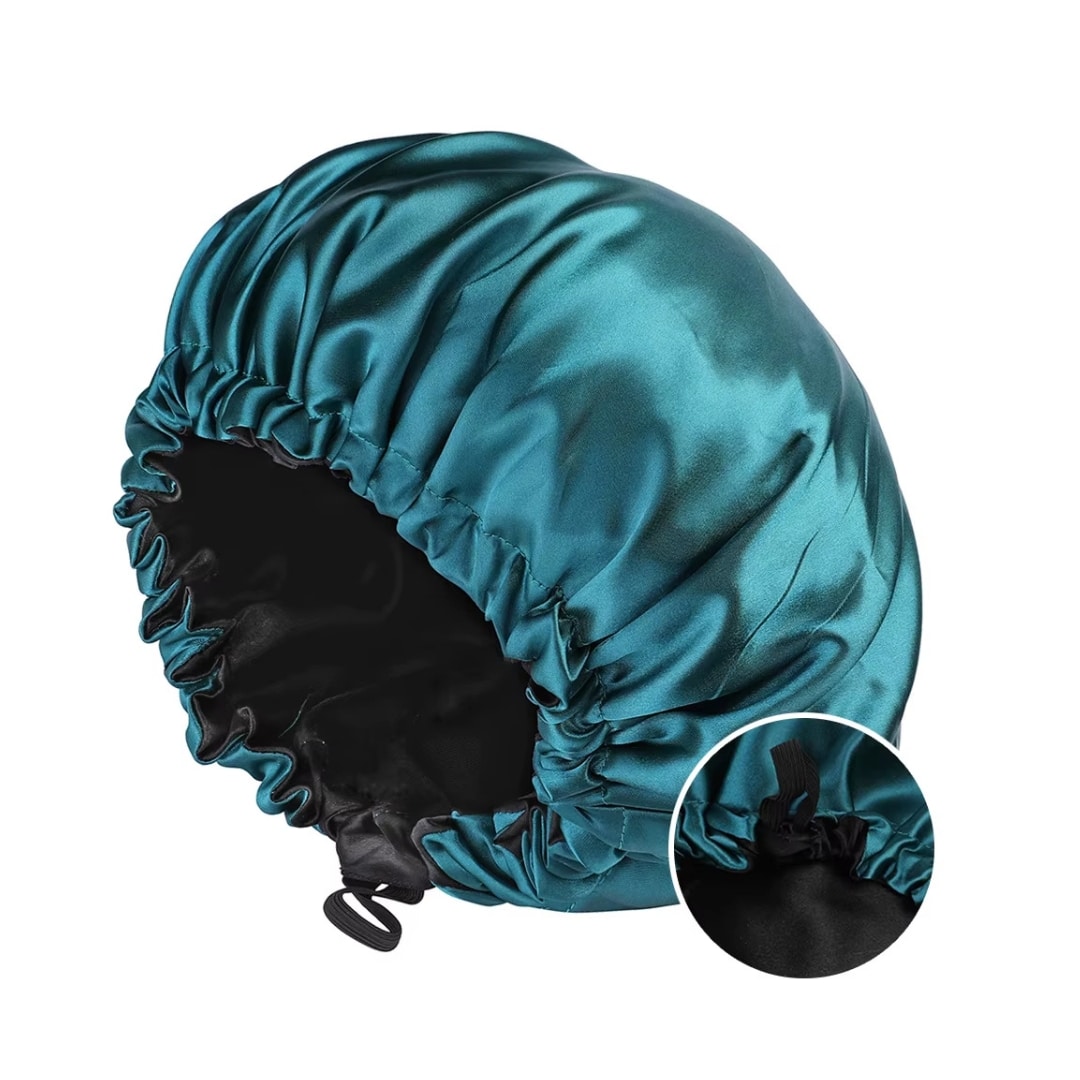 Gorro de dormir de satén de poliéster reversible con cordón ajustable