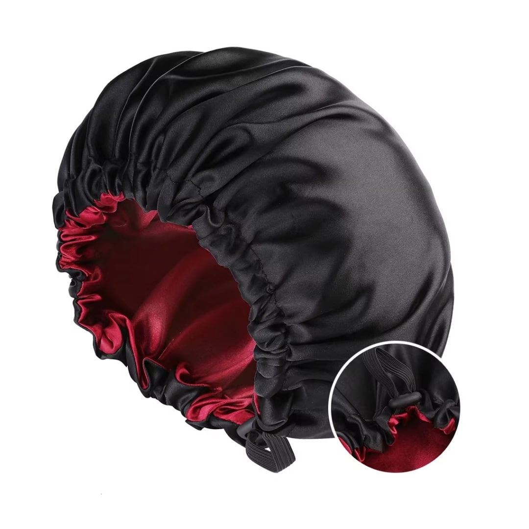 Gorro de dormir de satén de poliéster reversible con cordón ajustable