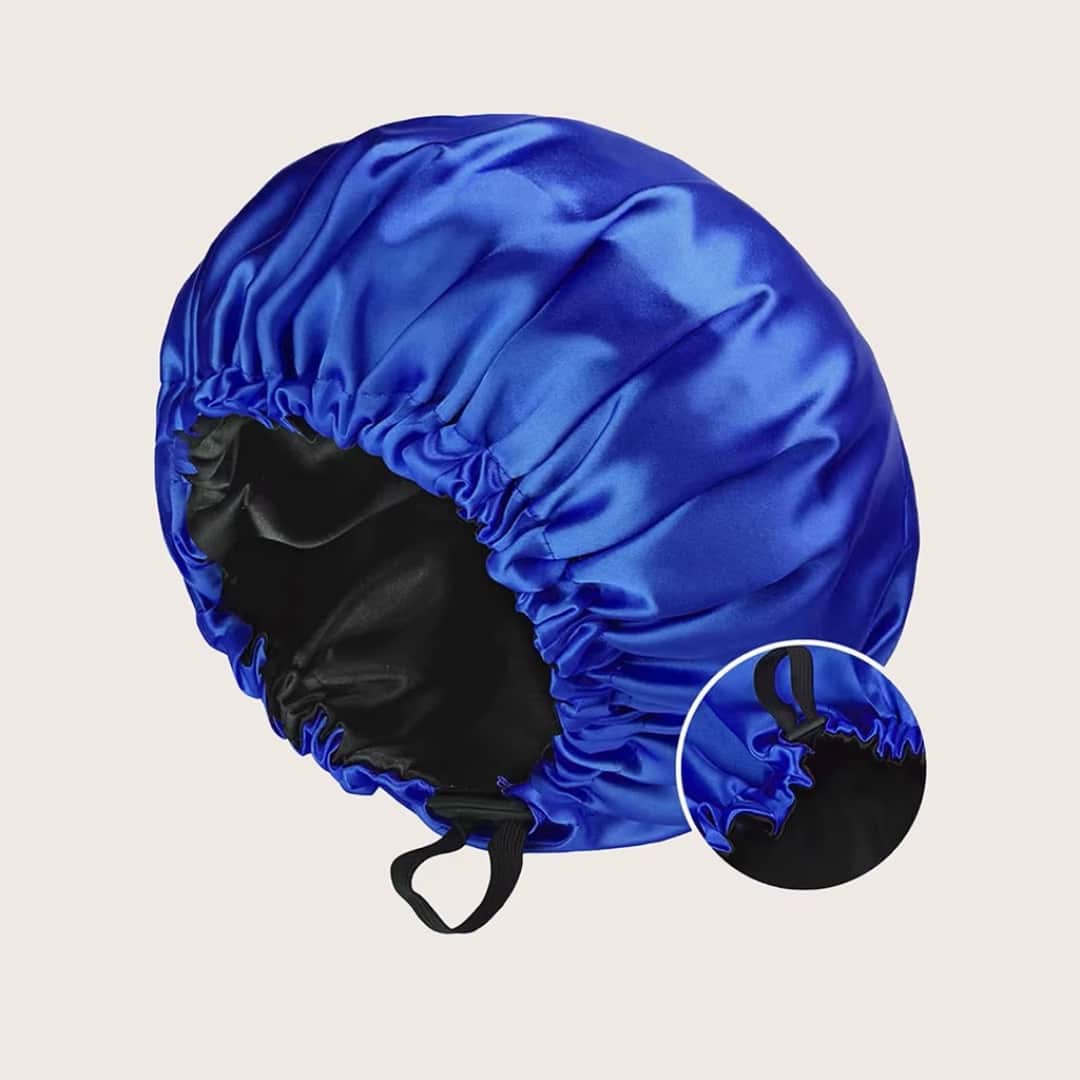 Gorro de dormir de satén de poliéster reversible con cordón ajustable