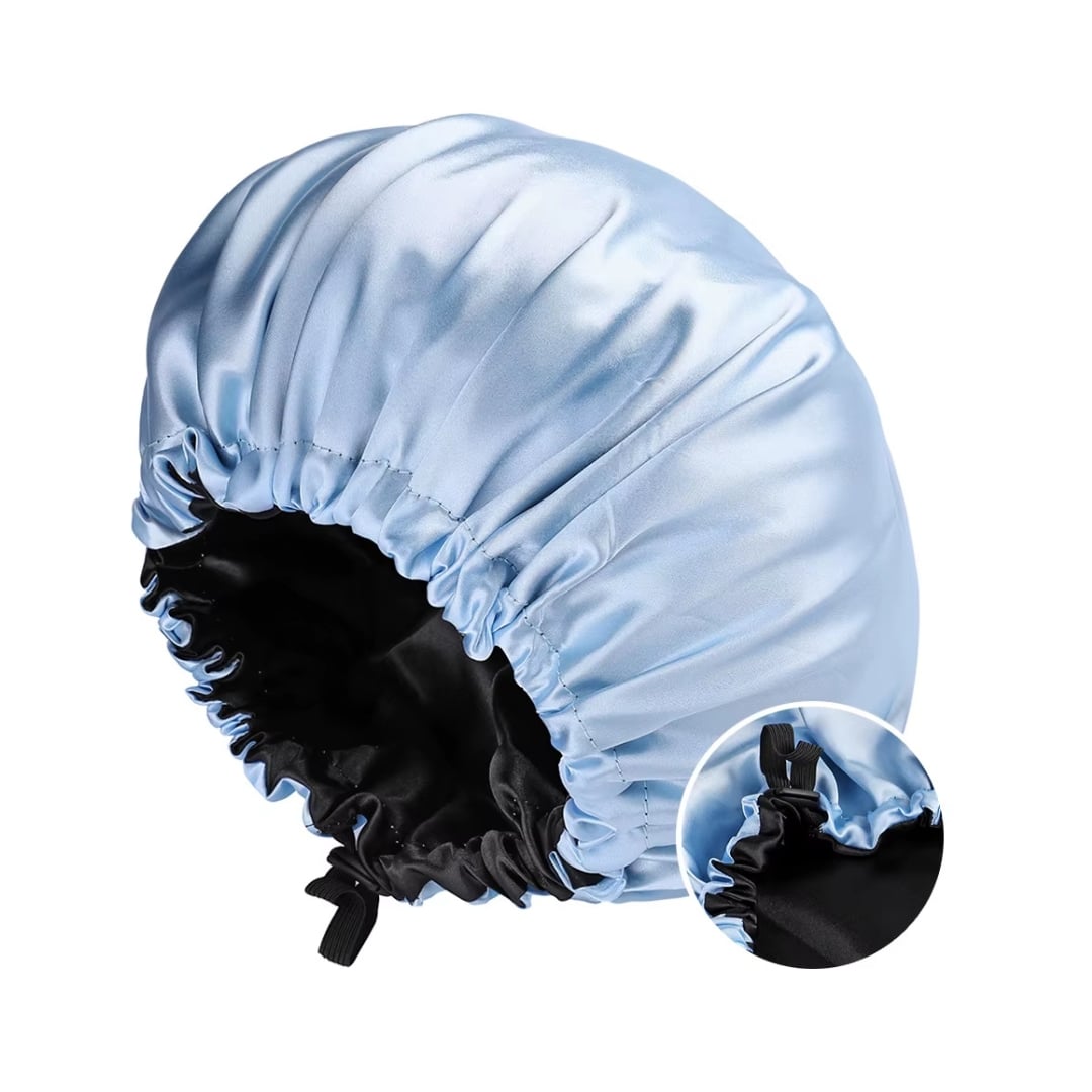 Gorro de dormir de satén de poliéster reversible con cordón ajustable