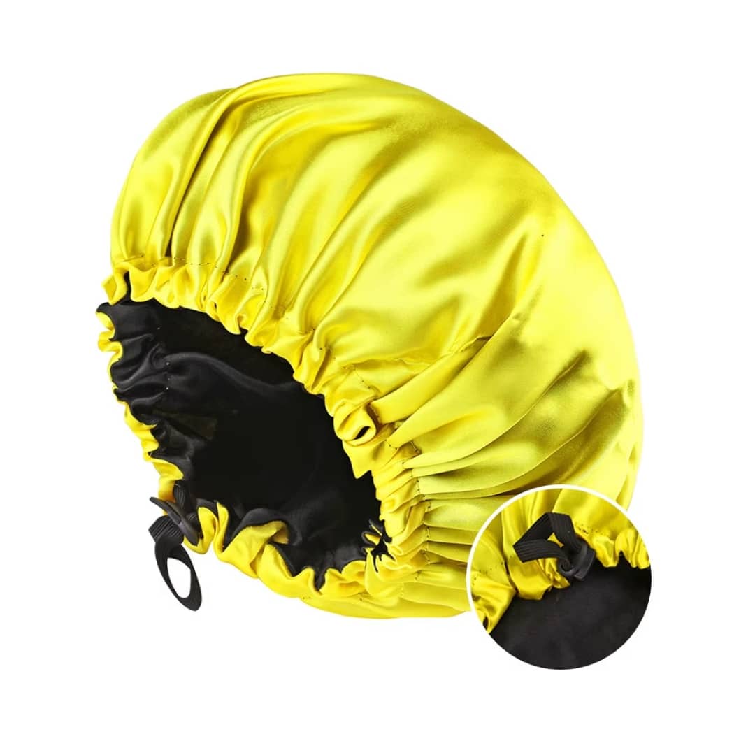 Gorro de dormir de satén de poliéster reversible con cordón ajustable
