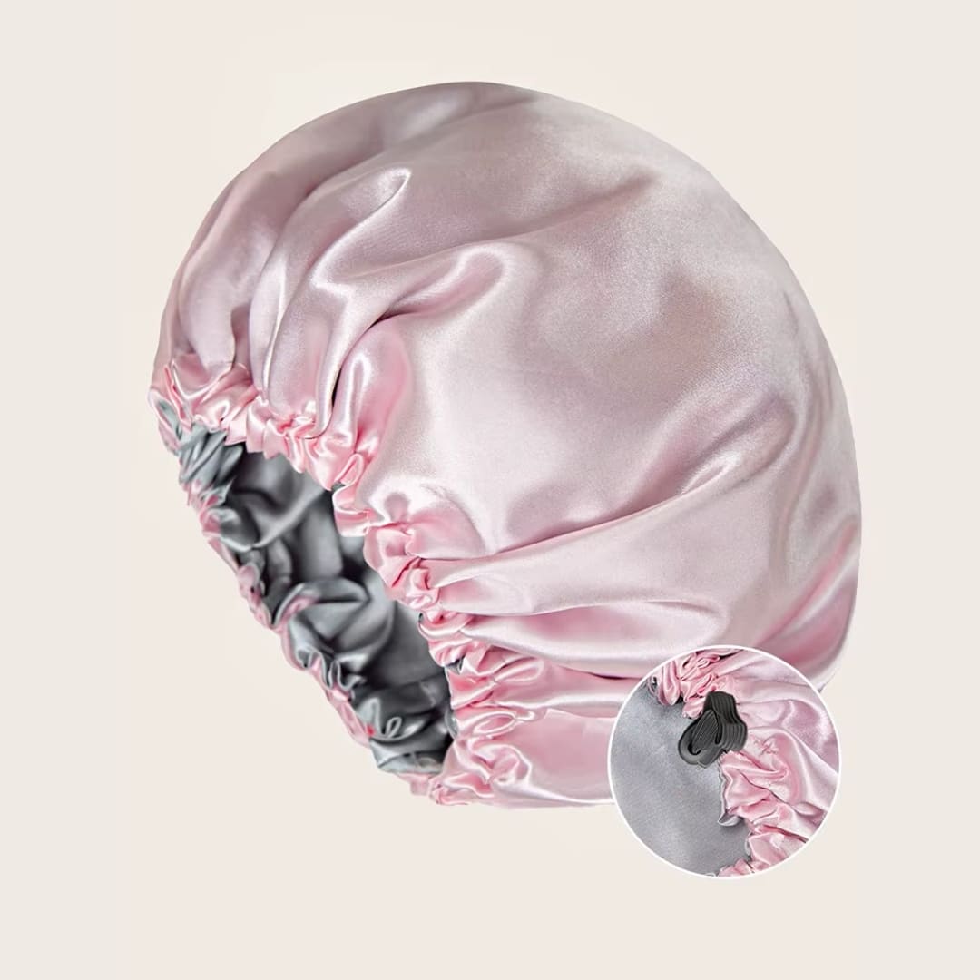 Gorro de dormir de satén de poliéster reversible con cordón ajustable