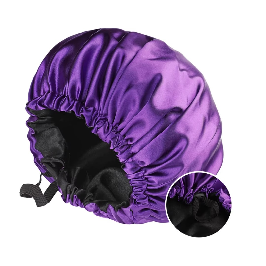 Gorro de dormir de satén de poliéster reversible con cordón ajustable