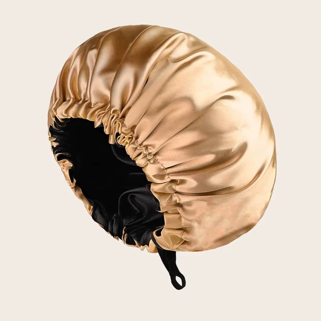 Gorro de dormir de satén de poliéster reversible con cordón ajustable