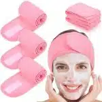 Fita de cabelo elástica em tecido para cuidados do rosto e maquilhagem em conjunto de 5 - Rosa