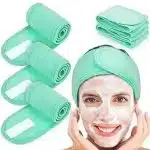 Fita de cabelo elástica em tecido para cuidados do rosto e maquilhagem em conjunto de 5 - Verde Claro
