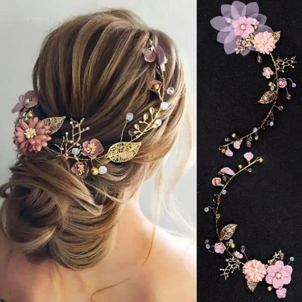 Bandeau de mariage floral avec roses et perles