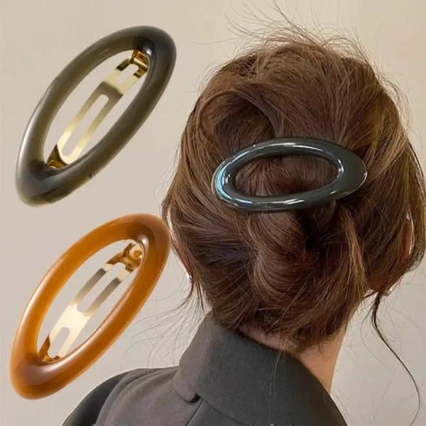 Barrette ovale en résine acétate translucide avec clip doré