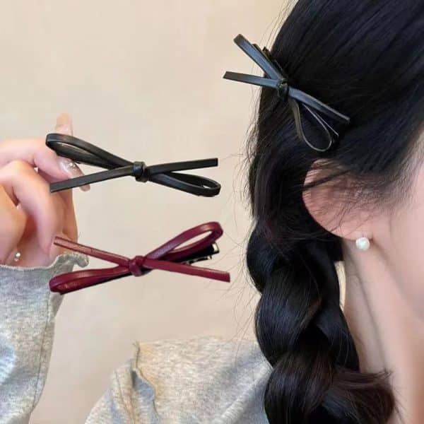Barrette pince à cheveux avec nœud en imitation cuir