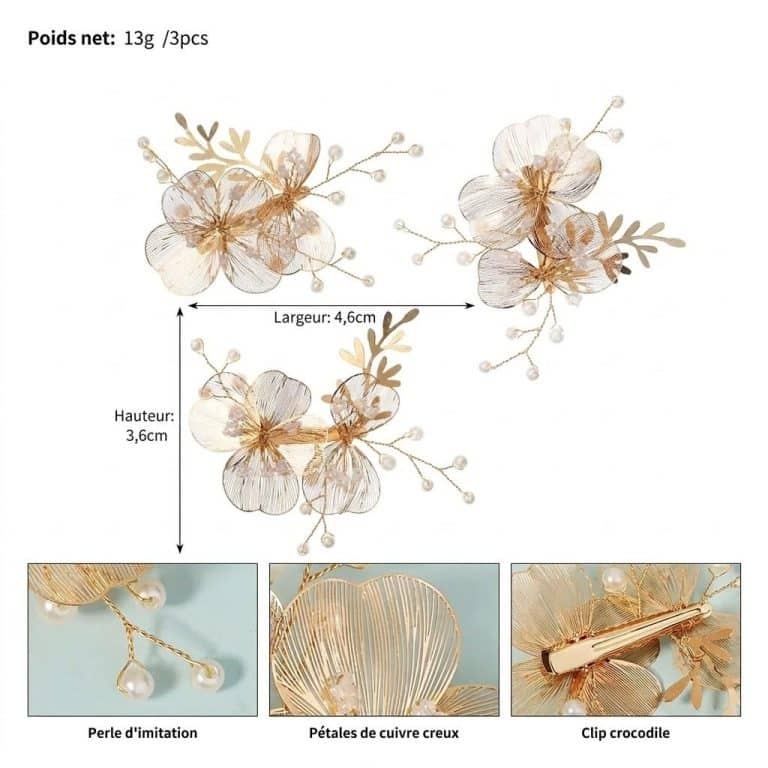Barrettes-a-Cheveux-de-Fleurs-Dorees-avec-Perles-Nacrees-technique-2737