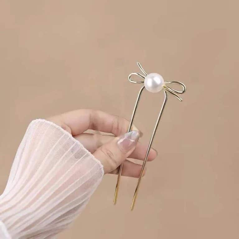 Baton-a-Cheveux-a-Double-Tige-avec-Perle-Ronde-Nacree-et-Nud-Decoratif-galerie-8418