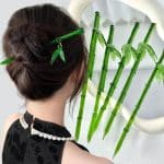 Baton-a-Cheveux-en-Forme-de-Bambou-Vert-avec-Ornement-de-Feuilles-galerie-3920-2