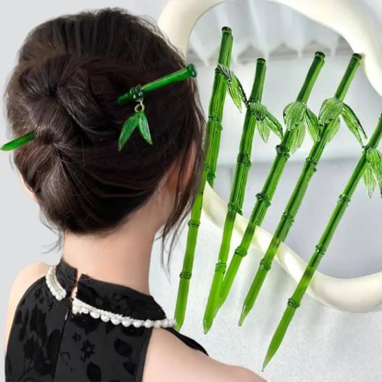 Baton-a-Cheveux-en-Forme-de-Bambou-Vert-avec-Ornement-de-Feuilles-galerie-3920-2