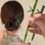 Baton-a-Cheveux-en-Forme-de-Bambou-Vert-avec-Ornement-de-Feuilles-galerie-8371
