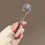 Bâton à cheveux en U avec nacre d'abalone irisée et strass
