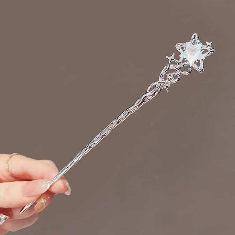 Batonnet-a-Cheveux-Decoratif-Argente-avec-Grande-Etoile-Nacree-galerie-9442