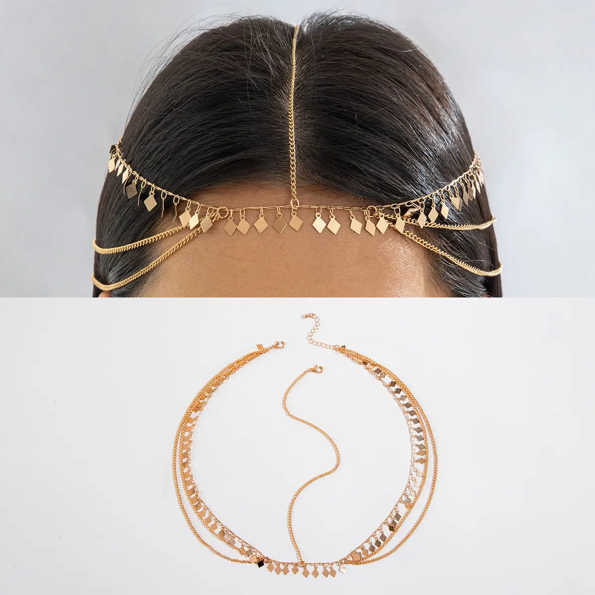 Gioiello per capelli da donna con catene e decorazioni - Stile D