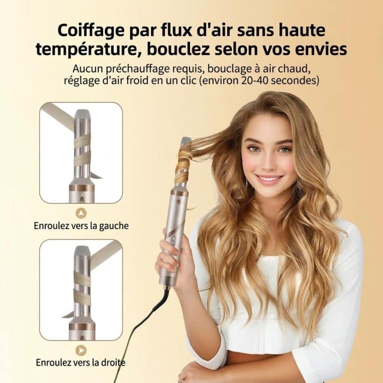 Brosse Soufflante Pliable 5 en 1 avec embouts séchage lissage et boucles - technique 7873