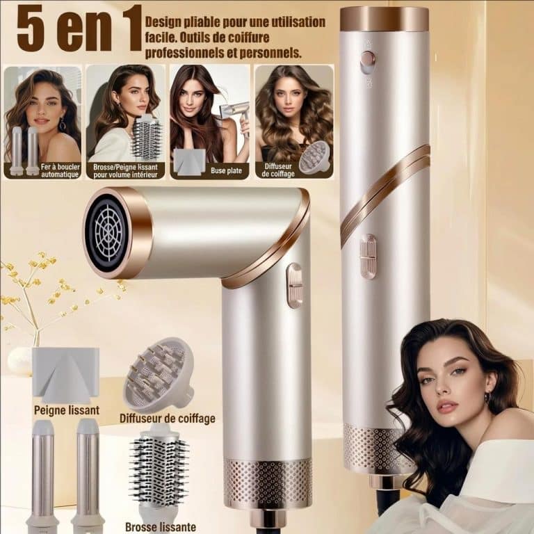Brosse Soufflante Pliable 5 en 1_avec embouts séchage lissage et boucles - technique 9166