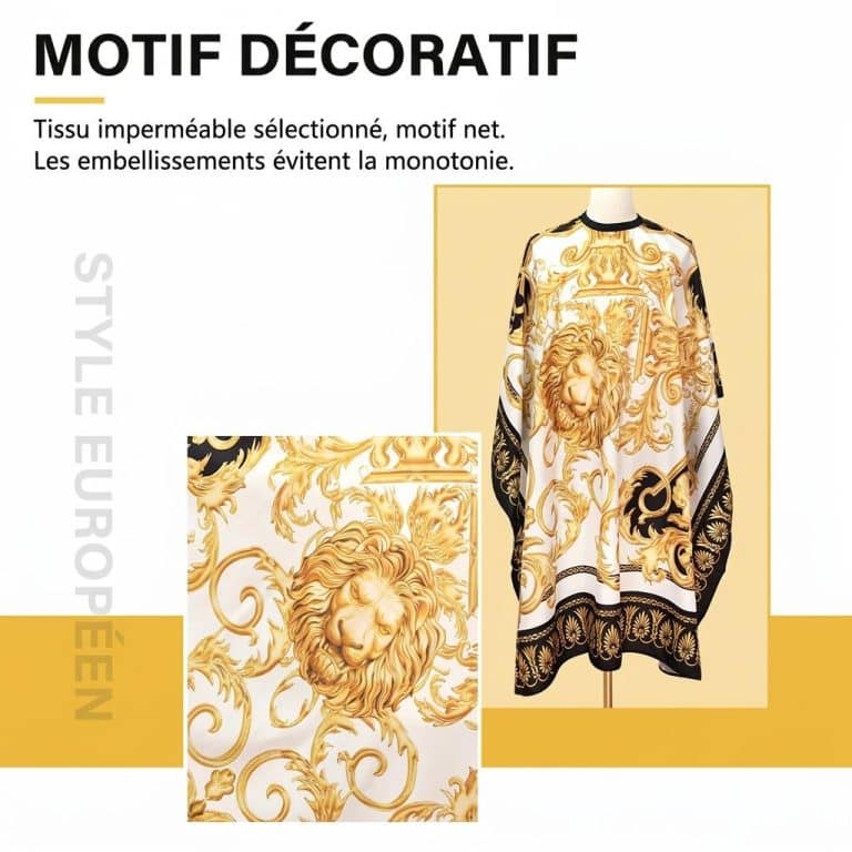 Cape-de-Coiffure-Professionnelle-Impermeable-avec-Motifs-Baroques-de-Lion-Dore-technique-7286