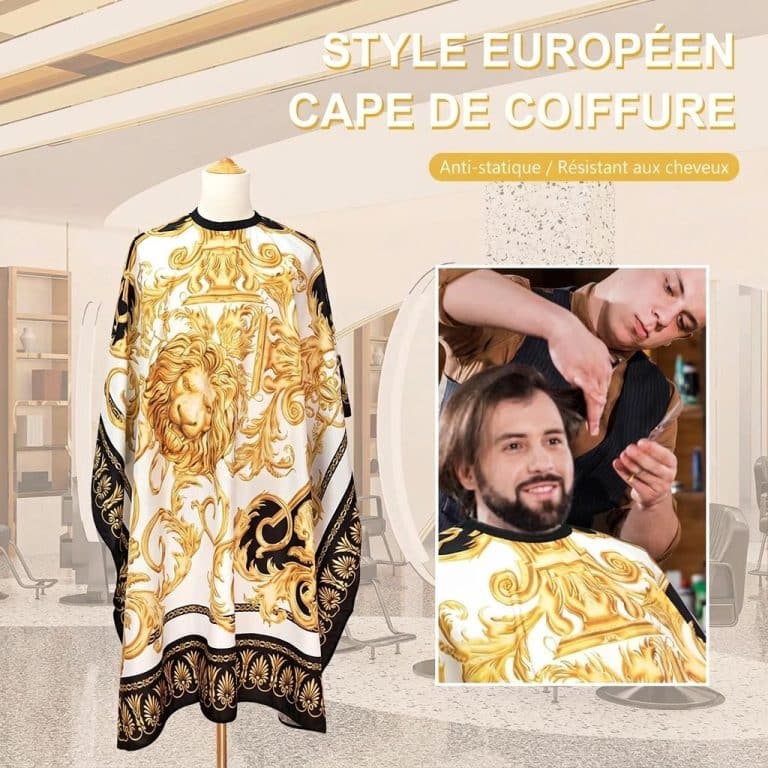 Cape-de-Coiffure-Professionnelle-Impermeable-avec-Motifs-Baroques-de-Lion-Dore-technique-9870