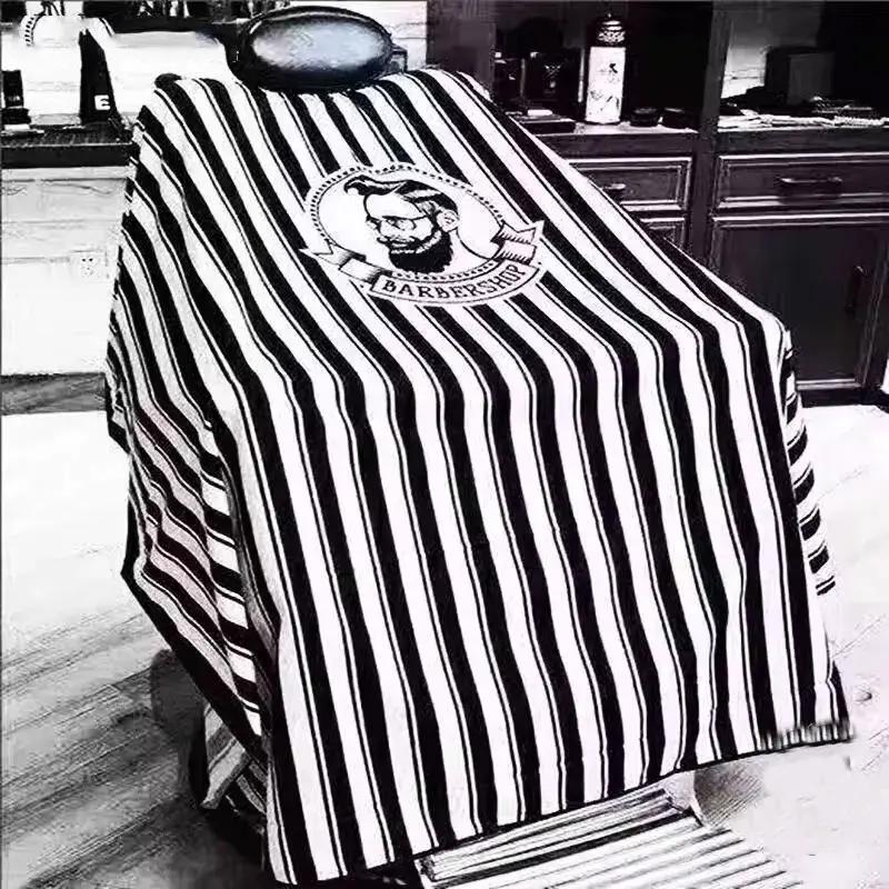 Capa de peluquería de rayas negras y blancas para salón de peluquería y barbero